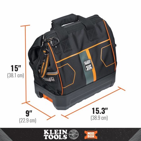 Klein Tools Tool Bag, Black/Orange, 1680d Ballistic Weave Body; Hard Molded Polypropylene Bottom, 28 Pockets 62203MB